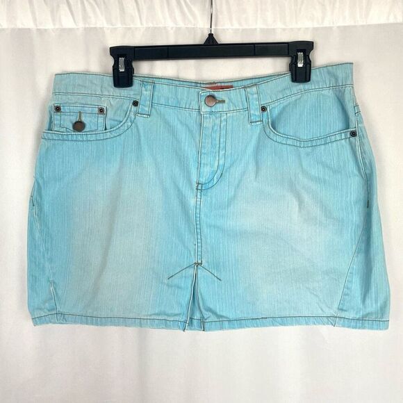 Vintage Y2K 90s Blue Jean Mini Skirt Mossimo Faded Distressed XL Juniors 15 Cott - Picture 1 of 11
